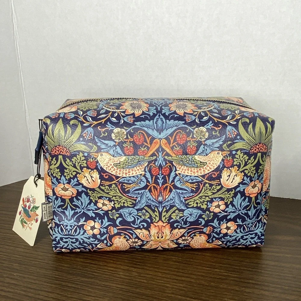 William Morris At Home Blue Strawberry Thief Toiletry Large Wash Bag 6x9